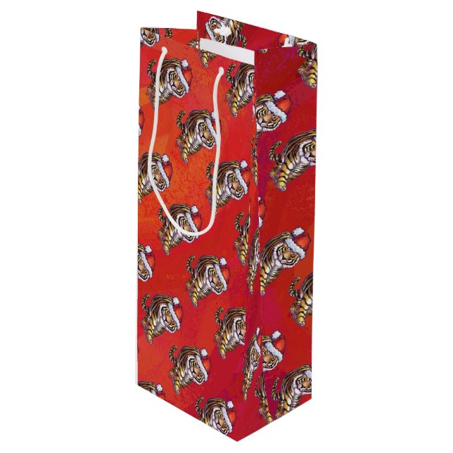 Tiger Christmas on Red Wine Gift Bag (Front Angled)