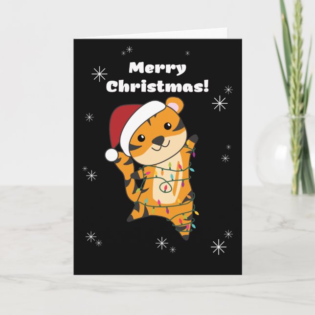 Tiger Christmas Snow Winter Animals Tiger Adult Cl Holiday Card (Front)