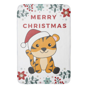 Tiger Christmas Snow Winter Animals Tiger Bath Mat