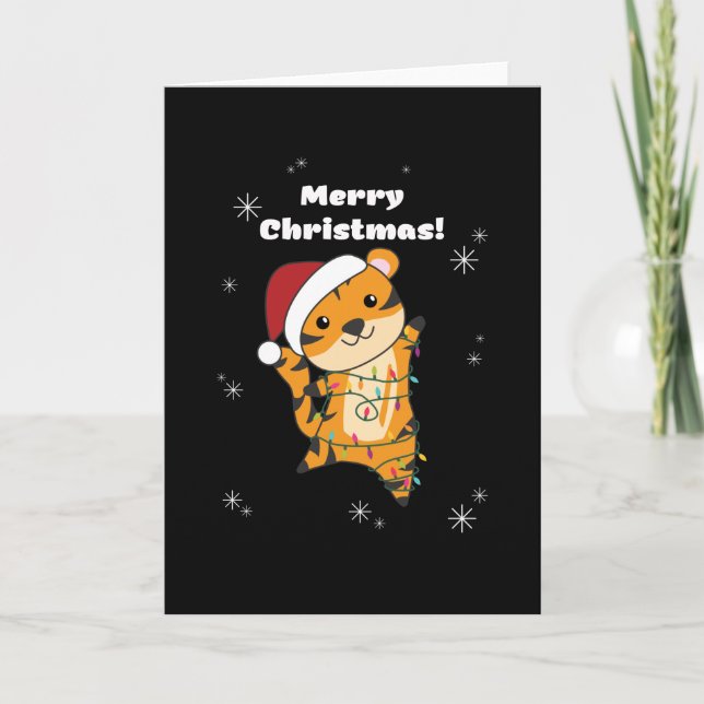 Tiger Christmas Snow Winter Animals Tiger Card (Front)
