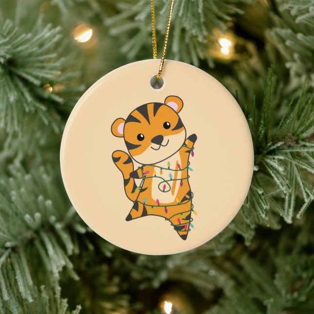 Tiger Christmas Snow Winter Animals Tiger Ceramic  Ceramic Ornament (Tree)