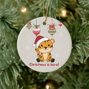 Tiger Christmas Snow Winter Animals Tiger Ceramic  Ornament