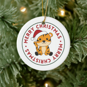 Tiger Christmas Snow Winter Animals Tiger Ceramic  Ornament