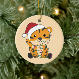 Tiger Christmas Snow Winter Animals Tiger Ceramic  Ornament
