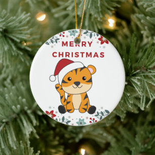 Tiger Christmas Snow Winter Animals Tiger Ceramic  Ornament