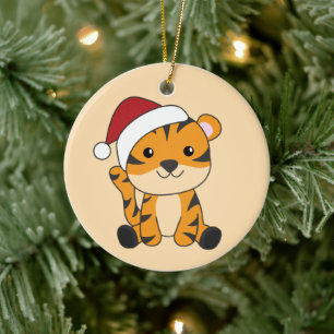 Tiger Christmas Snow Winter Animals Tiger Ceramic  Ornament