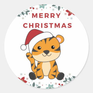 Tiger Christmas Snow Winter Animals Tiger Classic Classic Round Sticker