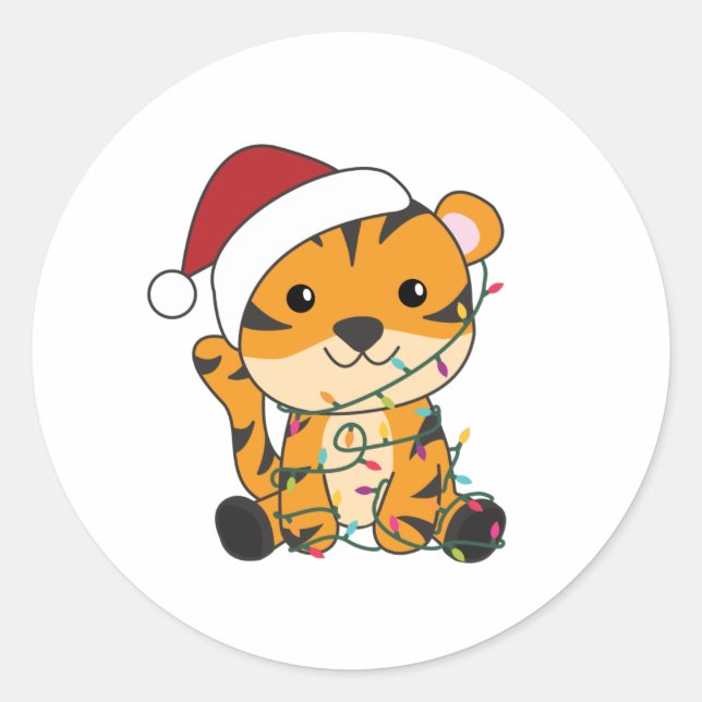Tiger Christmas Snow Winter Animals Tiger Classic Round Sticker (Front)