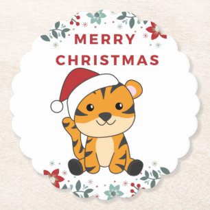Tiger Christmas Snow Winter Animals Tiger Paper Co Coaster