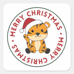 Tiger Christmas Snow Winter Animals Tiger Square S Sticker