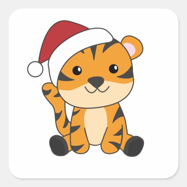 Tiger Christmas Snow Winter Animals Tiger Square Sticker (Front)