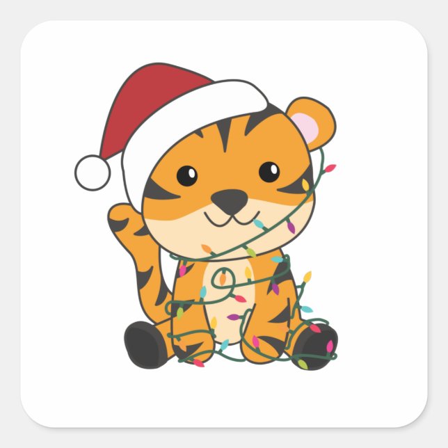Tiger Christmas Snow Winter Animals Tiger Square Sticker (Front)