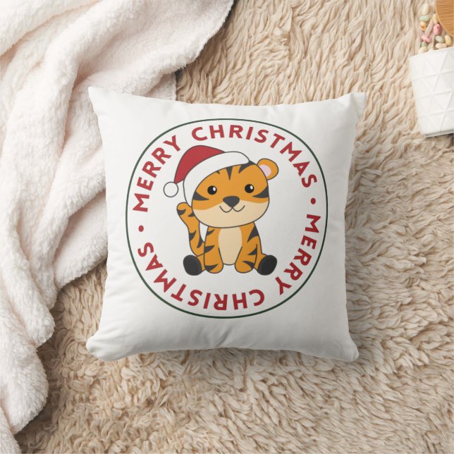 Tiger Christmas Snow Winter Animals Tiger Throw Pi Pillow (Blanket)