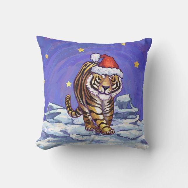 Tiger Christmas Throw Pillow (Front)