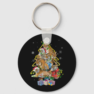 Tiger Christmas Tree Snow Funny Tiger Xmas Gift Keychain