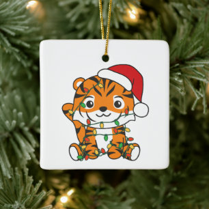 Tiger Christmas Winter Animals Holiday Tigers Ceramic Ornament