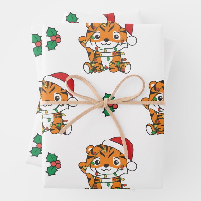 Tiger Christmas Winter Animals Holiday Tigers Wrapping Paper Sheet (In situ)