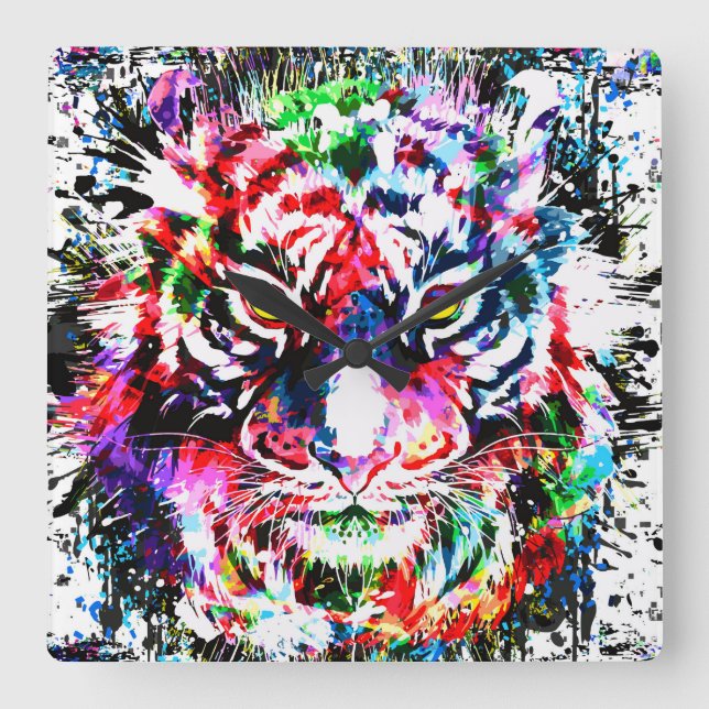 Tiger Clock | Colourful Tiger Wall Clock  (Front)