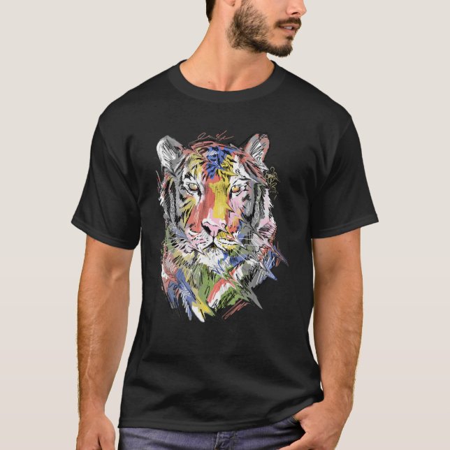 Tiger Colourful Art Animal Lovers T-Shirt (Front)