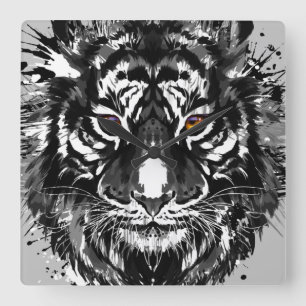 Tiger   Colourful Tiger Drawing   Abstract Art Square Wall Clock