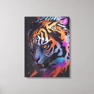 Tiger   Colourful Tiger Drawing Abstract Canvas Print