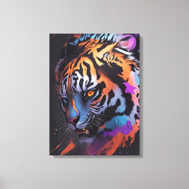 Tiger | Colourful Tiger Drawing Abstract Canvas Print (Front)