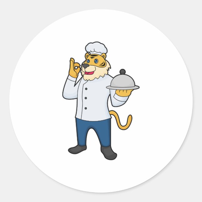 Tiger Cook Chef hat Platter Classic Round Sticker (Front)
