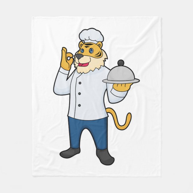 Tiger Cook Chef hat Platter Fleece Blanket (Front)