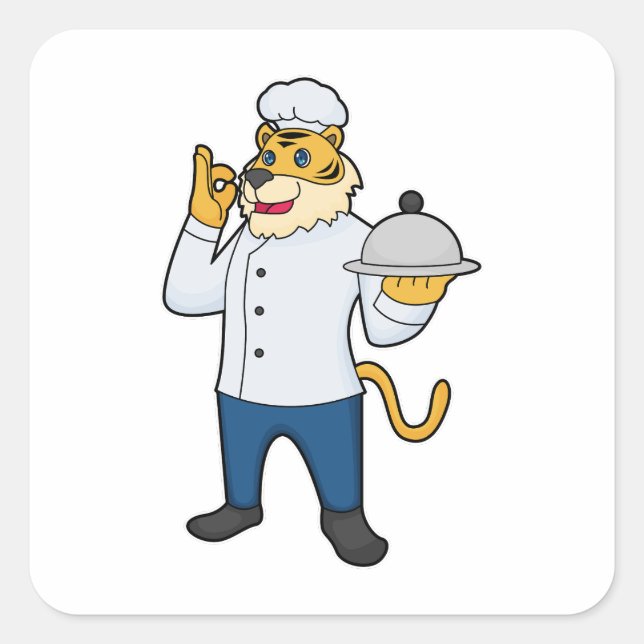 Tiger Cook Chef hat Platter Square Sticker (Front)
