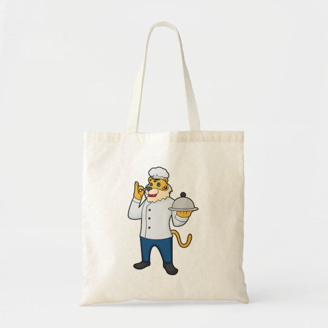Tiger Cook Chef hat Platter Tote Bag (Front)