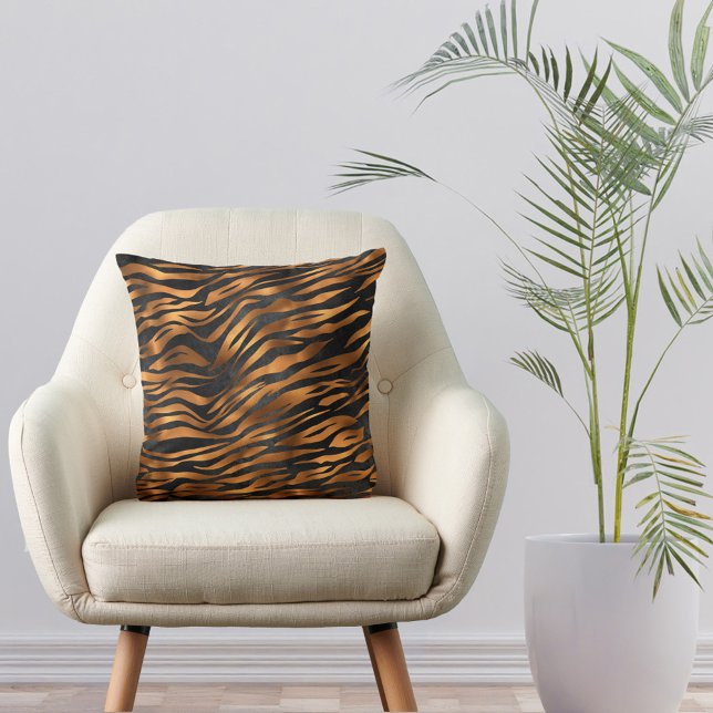 Tiger Copper Black Animal Print Throw Pillow (Creator Uploaded)