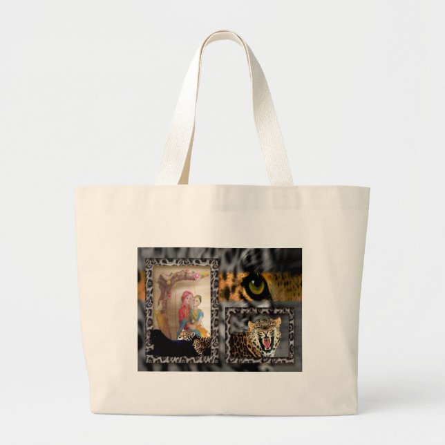 Tiger & Couple Art Print Large Tote Bag (Front)