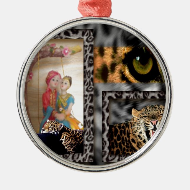 Tiger & Couple Art Print Metal Ornament (Front)