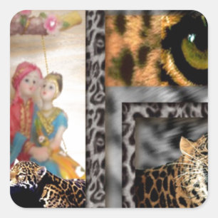 Tiger & Couple Art Print Square Sticker
