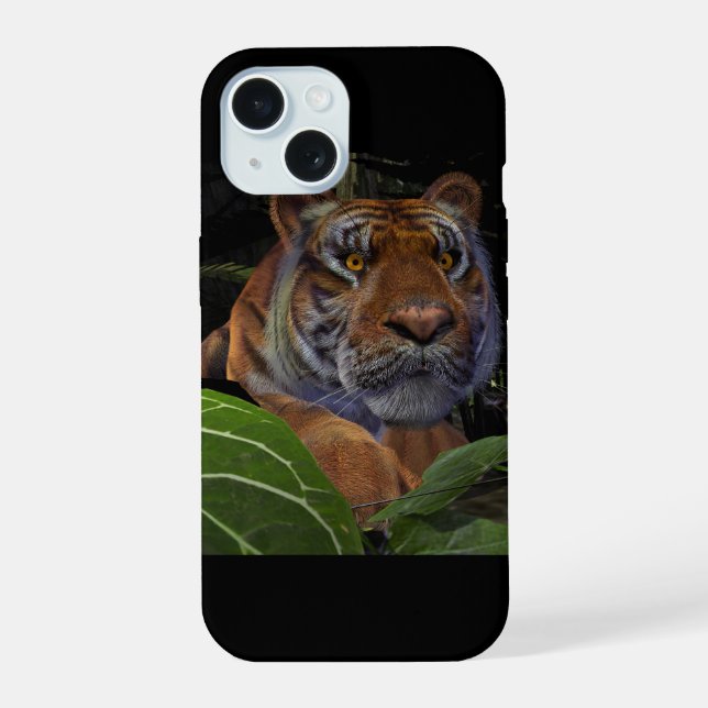 Tiger Crouching in the Jungle iPhone 15 Case (Back)
