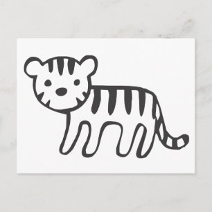 Tiger Cub in Black and White Sketch Postcard