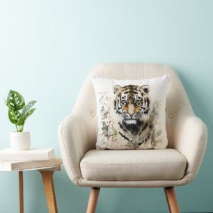 Tiger Cub Ink Painting Throw Pillow