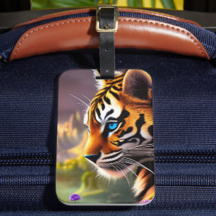 Tiger Cub,  Purple Flowers  Luggage Tag