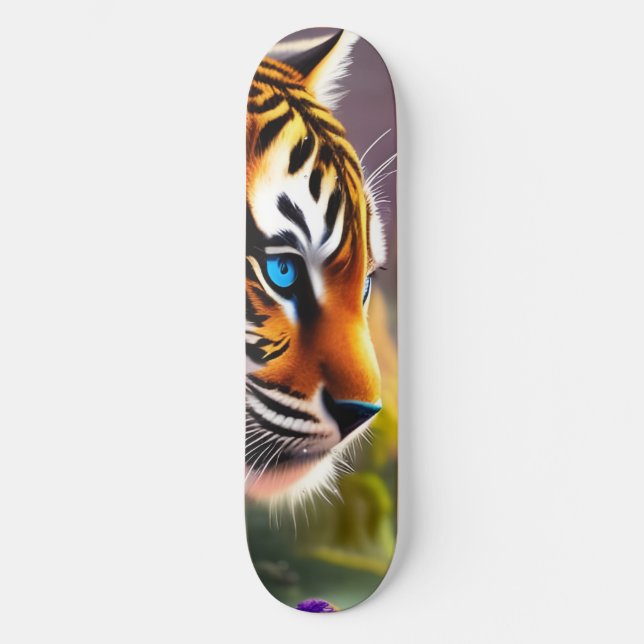 Tiger Cub,  Purple Flowers   Skateboard (Front)