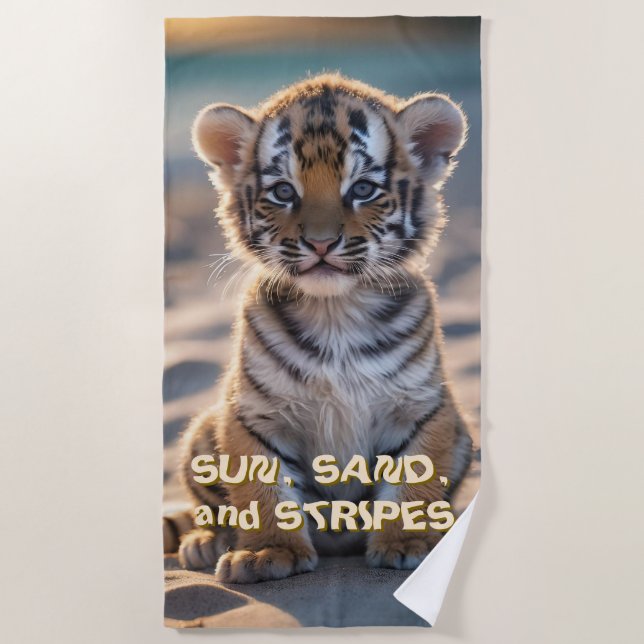 Tiger Cub "SUN, SAND, AND STRIPES" Beach Towel (Front)