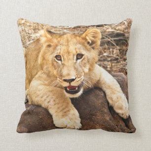 Tiger Cub Takes Breather On A Rock Throw Pillow