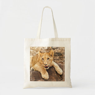 Tiger Cub Takes Breather On A Rock Tote Bag