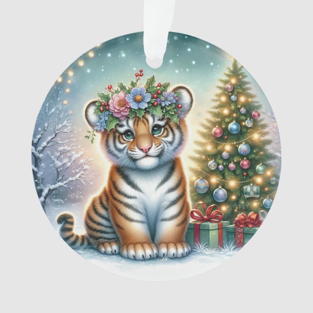 Tiger Cub with Holly Crown Ornament (Front)