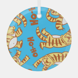 Tiger Cubs Cartoon: Funny Seamless. Glass Ornament