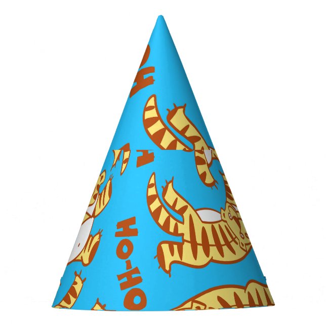 Tiger Cubs Cartoon: Funny Seamless. Party Hat (Front)