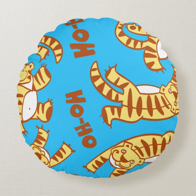Tiger Cubs Cartoon: Funny Seamless. Round Pillow (Front)