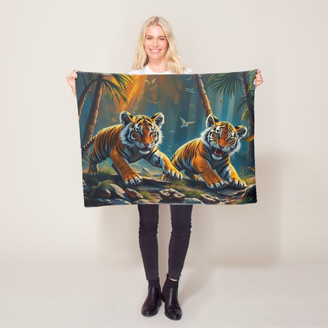 Tiger Cubs in Magical Jungle Fleece Blanket (In Situ)