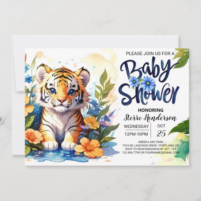 Tiger Cub's Wildflower Baby Shower Invitation (Front)