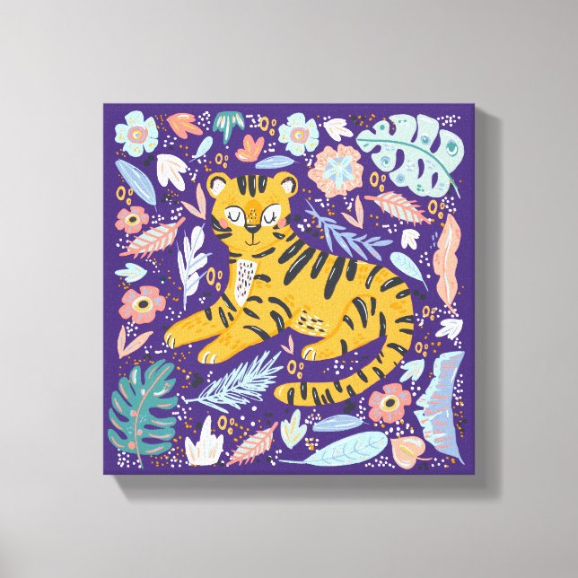 Tiger Cute Floral Canvas Print (Front)