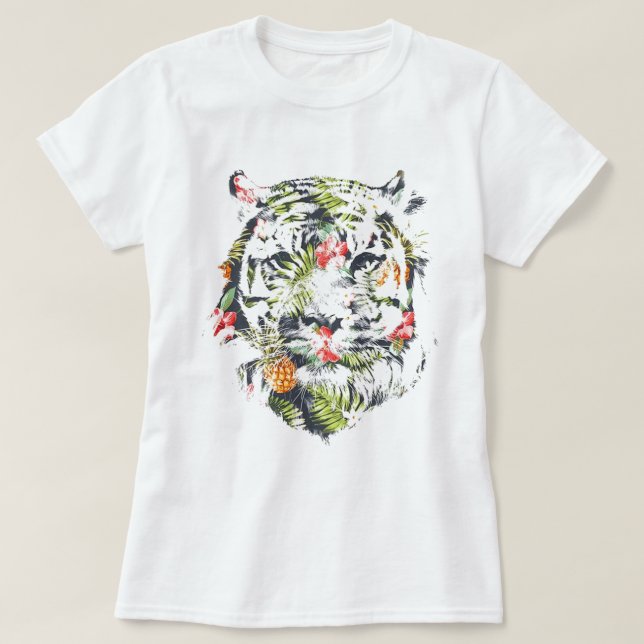 TIGER Cute T-shirt - Tropical Pattern (Design Front)